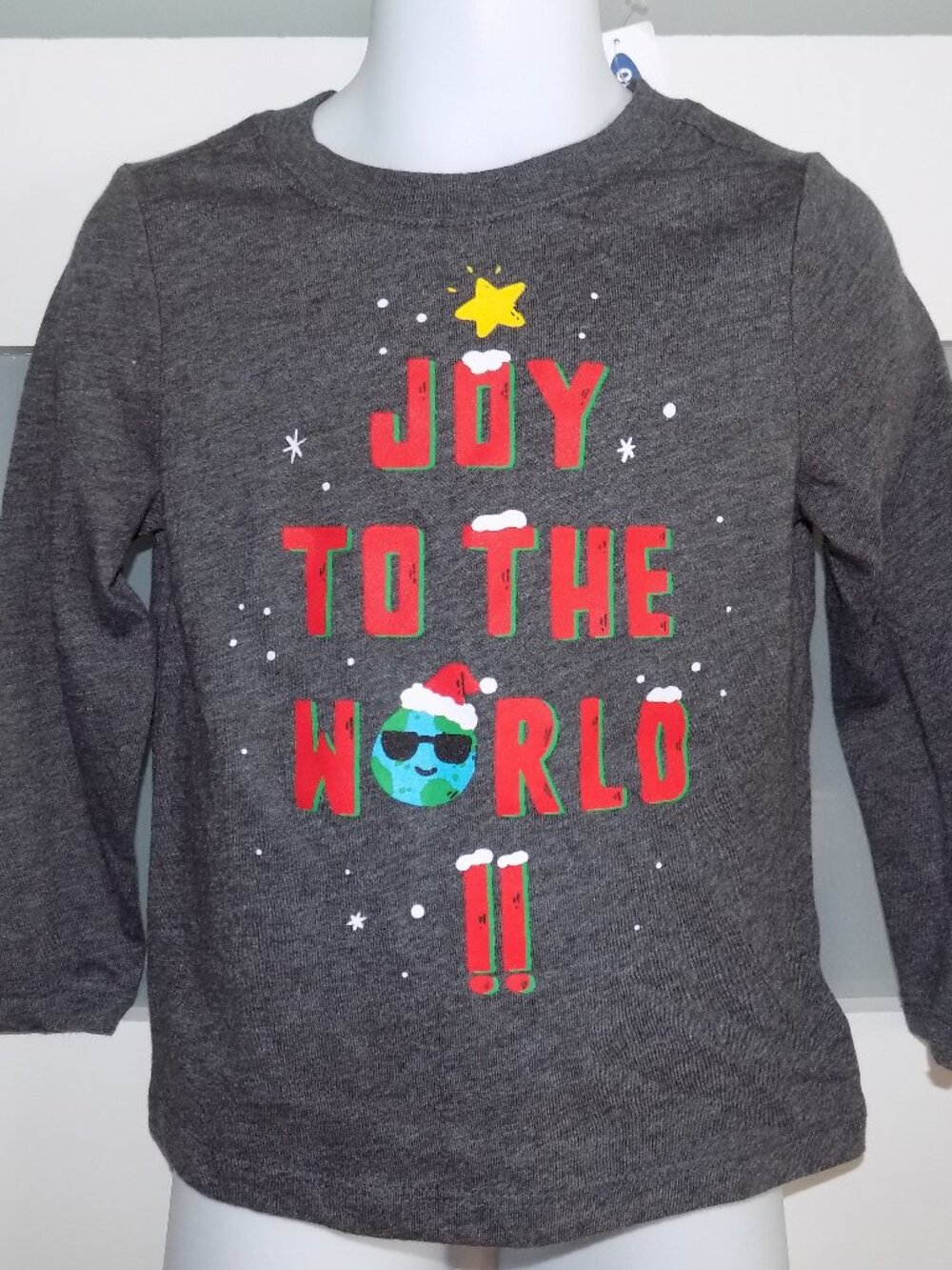 Old Navy “JOY TO THE WORLD !!’” Gray LS Shirt Size 2T Boy's NEW